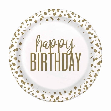 "Happy Birthday" Confetti Round Dessert Paper Plates (8 Pcs) - 1 Pack