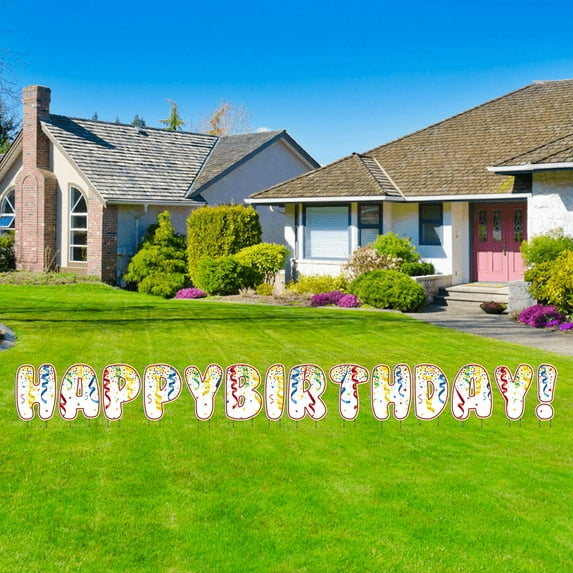 Happy Birthday Confetti Style Lawn Letters Large with Stakes - Birthday Decorations †Yard Signs with Stakes Spell HAPPY BIRTHDAY!
