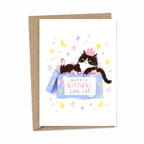 Happy Birthday, Cool Cat Card – Black Cat in Blue Gift Box - Walmart.com