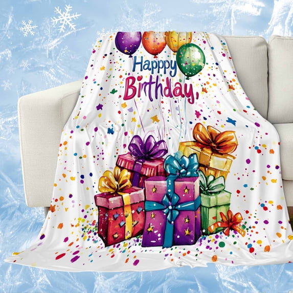 Happy Birthday Cooling Blanket, Lightweight Breathable Summer Throw Blanket with Double Sided Cold Effect, Colorful Balloon Gifts Patterns Picnic Beach Blankets Bed Sheet for Hot Sleepers 50"x60"