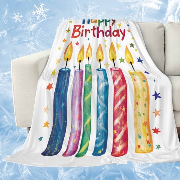 Happy Birthday Cooling Blanket, Lightweight Breathable Summer Throw Blanket with Double Sided Cold Effect, Colorful Candle Star Picnic Beach Blankets Bed Sheet for Hot Sleepers 50"x60"