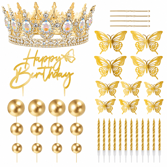 Happy Birthday Crown Cake Topper Decorations, Gold & AB