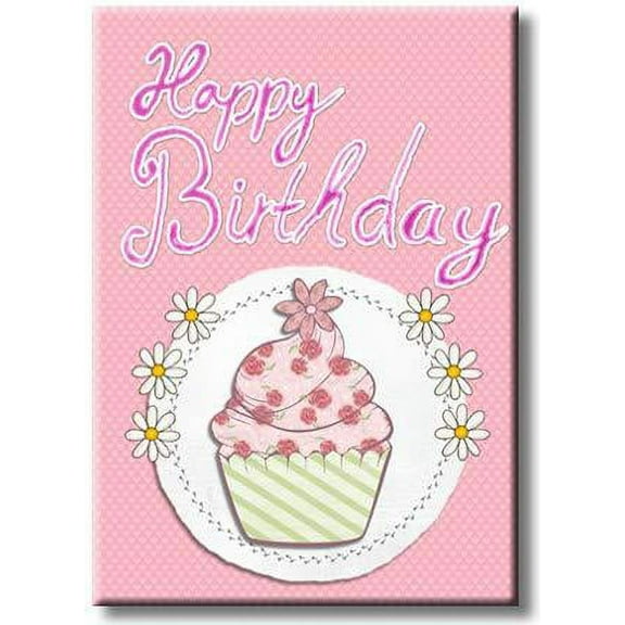 Happy Birthday Cupcake Picture on Stretched Canvas, Wall Art Dcor, Ready to Hang