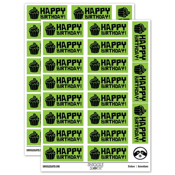 Happy Birthday Cupcake Teacher Student School Sticker Set - Light Green - Gloss Finish - 2.00" Large