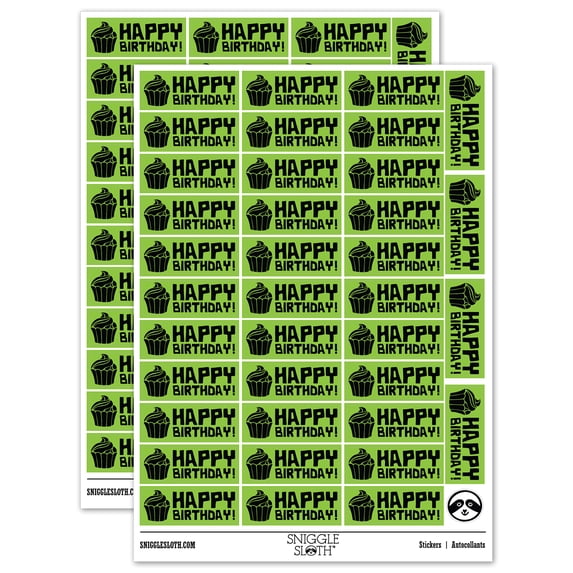 Happy Birthday Cupcake Teacher Student School Sticker Set - Light Green - Matte Finish - 1.5" Small