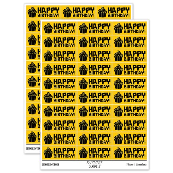 Happy Birthday Cupcake Teacher Student School Sticker Set - Yellow - Matte Finish - 1.75" Medium