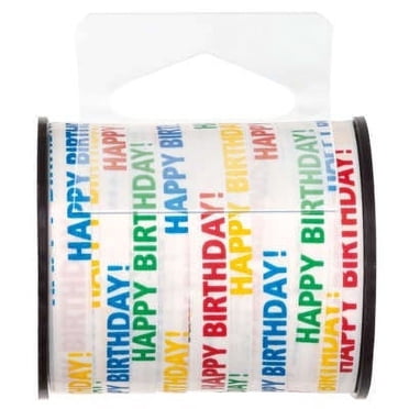 Happy Birthday Curling Ribbon - 75 Yard Roll, Multi-Color Printed Text, For Balloons, Gifts & Party Decor