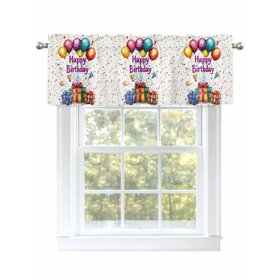 Happy Birthday Curtain Valances for Windows, Sparkle Balloon Gift Box Window Valances, Window Treatment Rod Pocket Valance Curtains for Living Room/Kitchen/Bedroom/Bathroom, 54x18inch