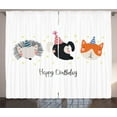 thumbnail image 1 of Happy Birthday Curtains 2 Panels Set, Hedgehog Cat Dog in Headpiece Stars Pointy Ears Whiskers Cursive Handwriting, Window Drapes for Living Room Bedroom, 108"W X 96"L,Multicolor, by Ambesonne, 1 of 3