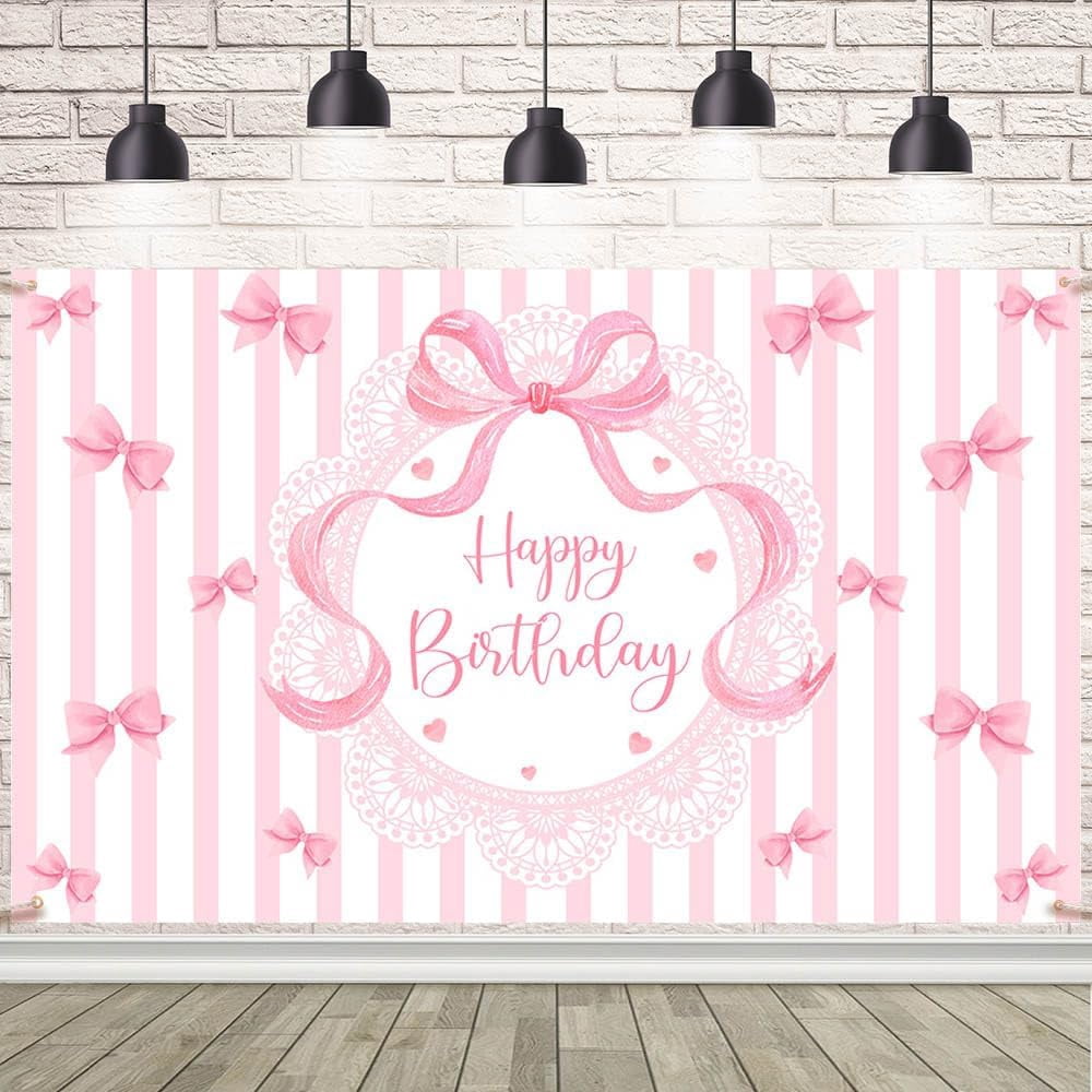 Birthday Backdrop Pink Bow Happy Birthday Banner 70.87x43.31 Inches ...