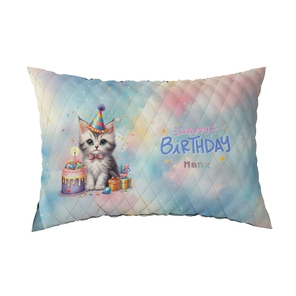 Happy Birthday Cute Kitten Manx with Cake Gifts Party Hat Quilt Pillowcase Cat Lover Kitten Owner Gifts Throw Pillow Cover Bed Home Decor - 00029