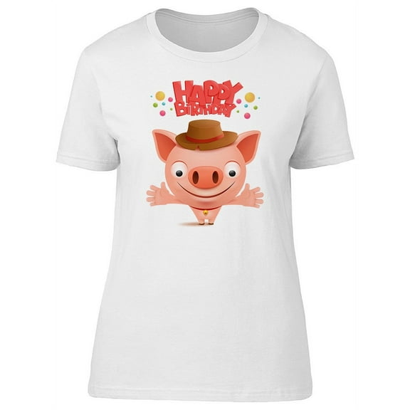 Happy Birthday Cute Pig Cartoon T-Shirt Women -Image by Shutterstock, Female Small