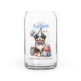 thumbnail image 1 of Happy Birthday Cute Puppy Australian Shepherd with Cake Gifts Party Hat 16oz Glass Cup Mug Aussie Dog Lover Gifts Glass Can - 00029, 1 of 5