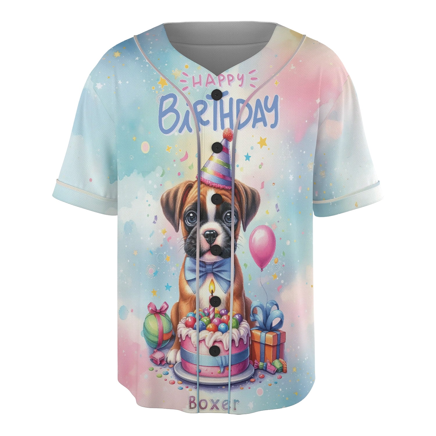 Happy Birthday Cute Puppy Boxer with Cake Gifts Party Hat All Over ...