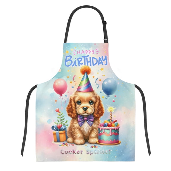 Happy Birthday Cute Puppy Cocker Spaniel with Cake Gifts Party Hat Apron Cockers Dog Lover Gifts for Cooking Grilling Baking Painting Gardening - 00029