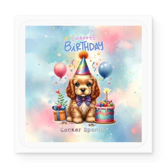 Happy Birthday Cute Puppy Cocker Spaniel with Cake Gifts Party Hat Vinyl Sticker Cockers Dog Lover Gifts Waterproof Decal Art Decor - 00029