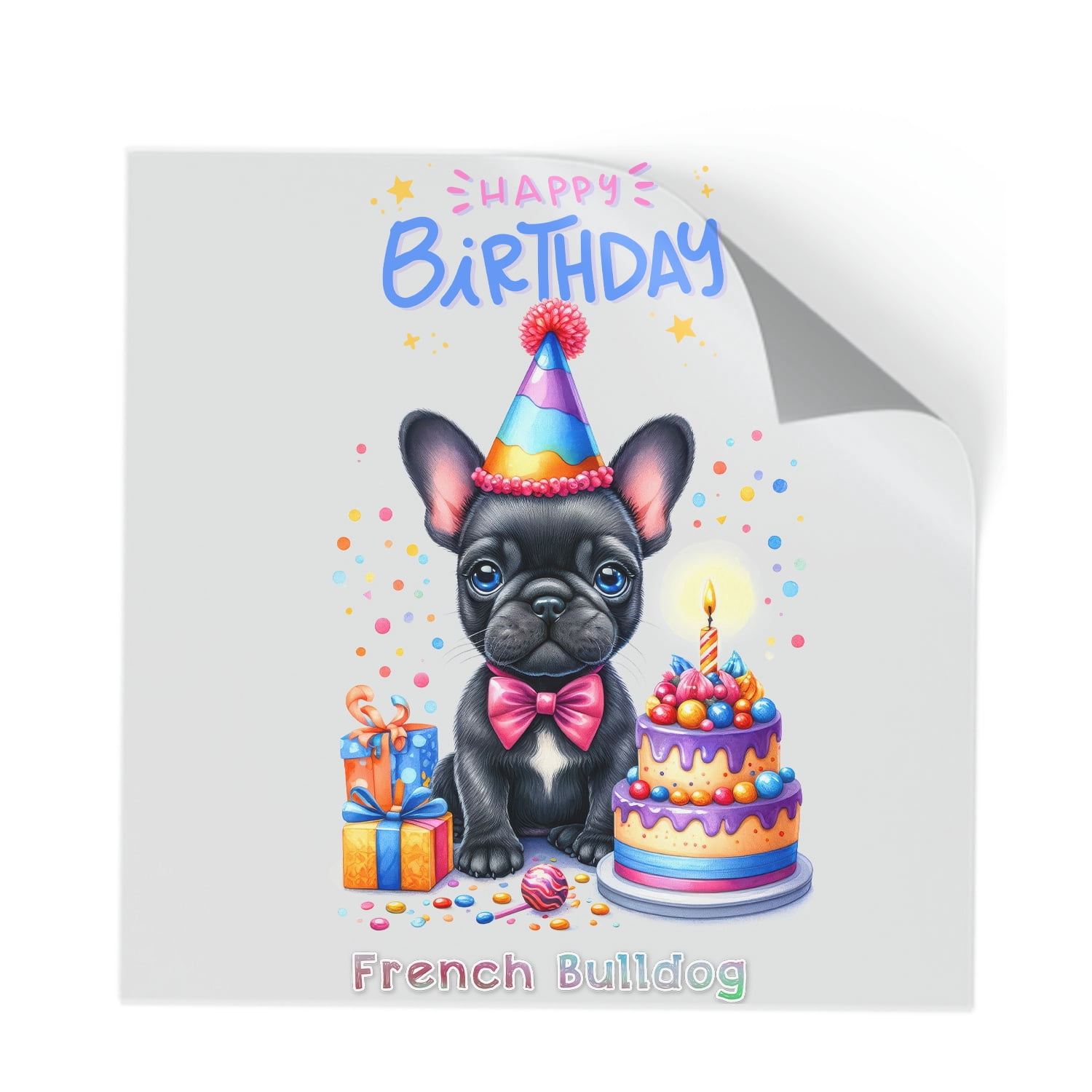 Happy Birthday Cute Puppy French Bulldog with Cake Gifts Party Hat ...