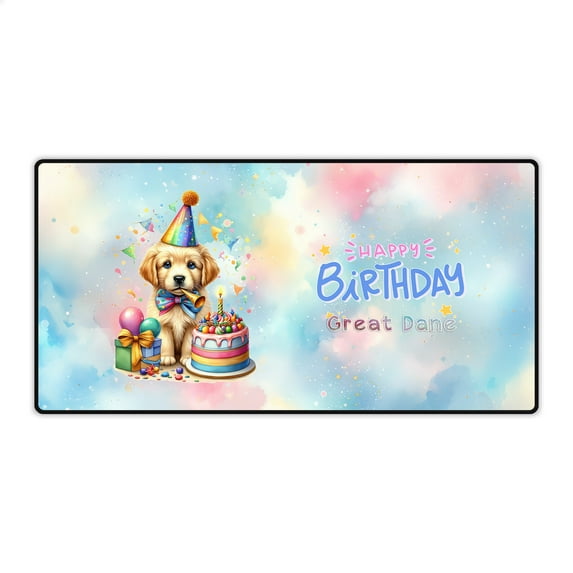 Happy Birthday Cute Puppy Great Dane with Cake Gifts Party Hat Desk Mat Full Keyboard Mouse Pad Danes Dog Lover Gifts Large Mousepad - 00029