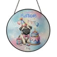 thumbnail image 1 of Happy Birthday Cute Puppy Pug with Cake Gifts Party Hat Stained Glass Suncatcher Dog Lover Gifts Window Hanging Sign Decor - 00029, 1 of 5