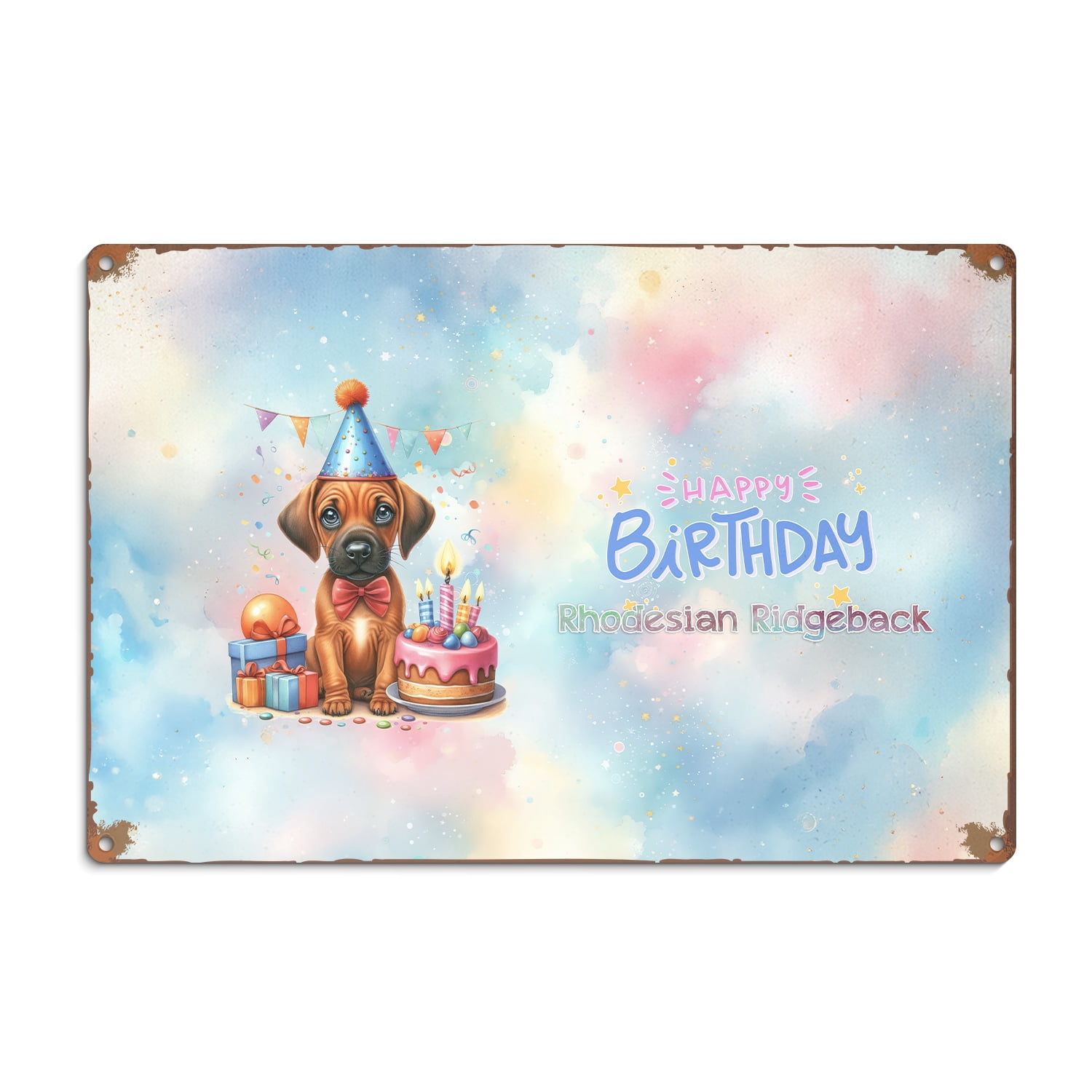 Rhodesian Ridgeback Birthday Happy Birthday Cute Puppy Rhodesian Ridgeback with Cake Gifts Party Hat ...