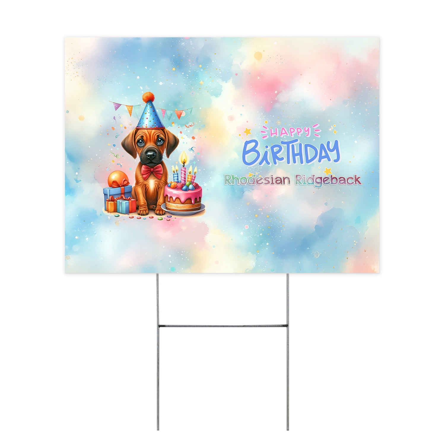 Rhodesian Ridgeback Birthday Happy Birthday Cute Puppy Rhodesian Ridgeback with Cake Gifts Party Hat ...