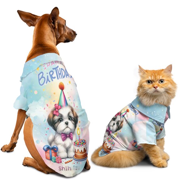 Happy Birthday Cute Puppy Shih Tzu with Cake Gifts Party Hat Hawaiian Summer Shirt for Small Medium Large Dog Cat Lion Dog Lover Gifts - 00029