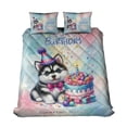 thumbnail image 1 of Happy Birthday Cute Puppy Siberian Husky with Cake Gifts Party Hat Quilt Bedding Set Husky Dog Lover Gifts 1 Blanket Bed Cover 2 Pillowcases - 00029, 1 of 5