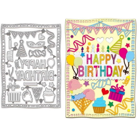 Happy Birthday Cutting Dies Party Cake Stencils 4.9x6.8 Decorative Embossing Stencils for Scrapbooking Photo Album
