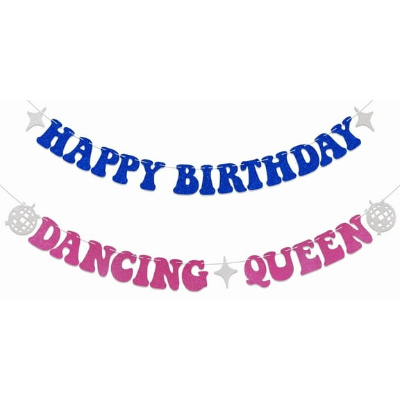 Happy Birthday Dancing Queen Banner Dancing Queen Themed Birthday Party Decorations Disco Bday Decorations Mamma Mia Decor Blue & Hot Pink