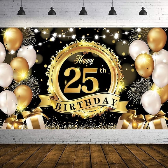 Happy Birthday Decoration Backdrop Banner Black Gold Extra Large Fabric Birthday Sign Poster Photography Background Year Birthday Party Decorations Supplies Indoor Outdoor, 72.8 x 43.3 Inch