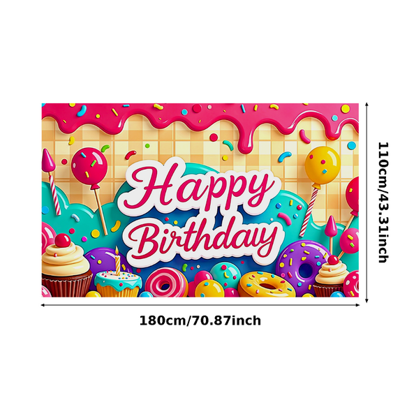 Happy Birthday Decoration Colorful Donuts Backdrop Banner Party Supplies Photography Props Kids Celebration Festival Event Decor Fun Balloon Cake Cupcake