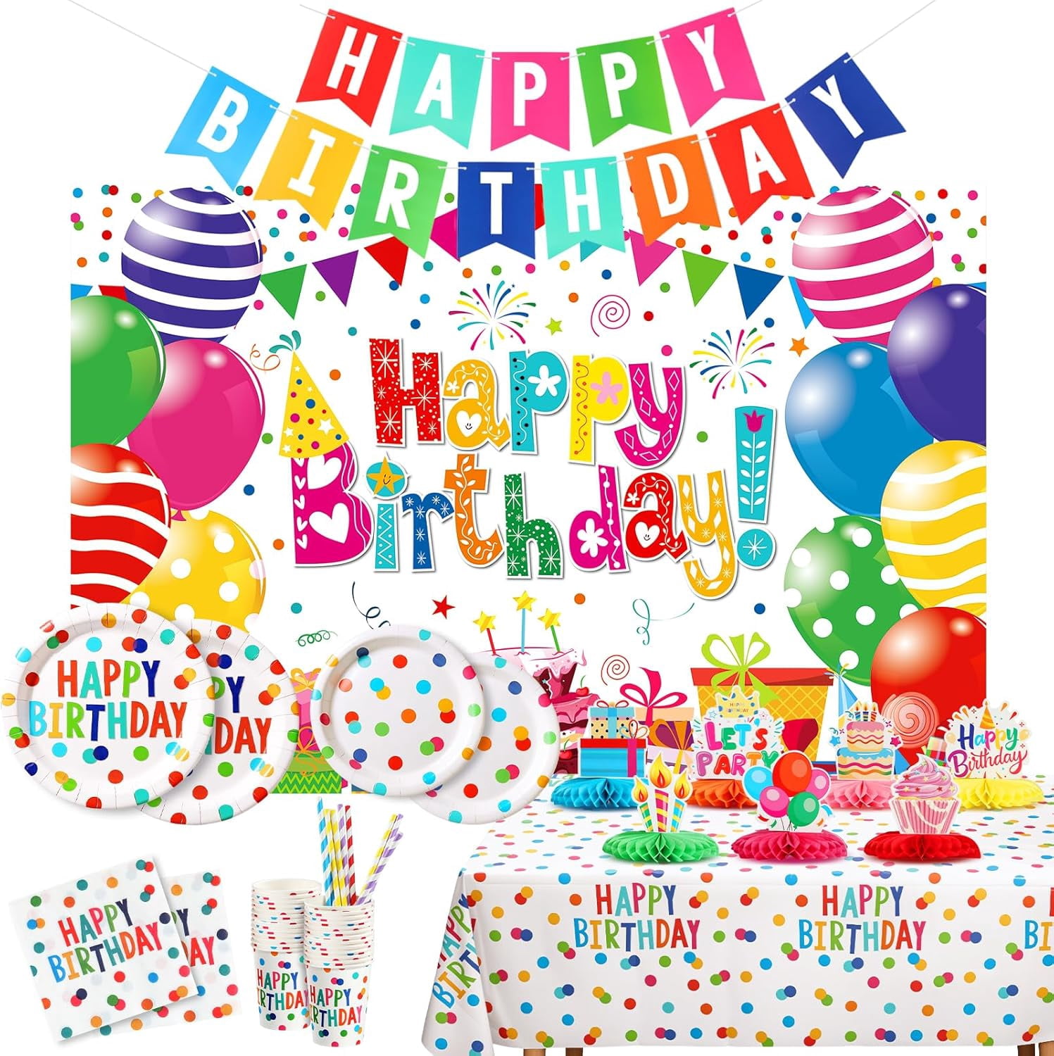 Happy Birthday Decorations- 170pcs Birthday Party Supplies Kit with ...