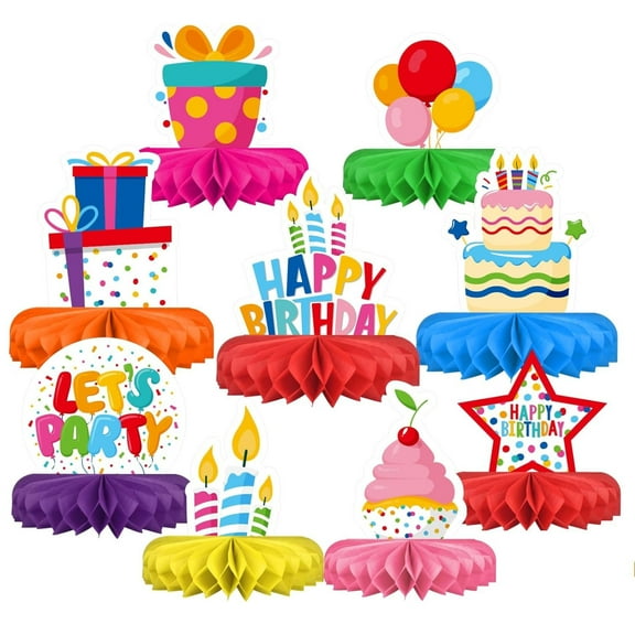 Birthday Table Decorations for 2 3 4 5 6 Year Old 9 Pcs Colorful Happy Birthday Centerpieces for Tables Rainbow Honeycomb Centerpieces Table Toppers for Girls Boys Men Women Birth Date Party Supplies