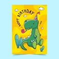 thumbnail image 1 of Happy Birthday Dinosaur Card – Cute T-Rex Design with Party Hat and Lollipop – Perfect for Kids' Birthdays, Includes Envelope, Blank Inside for Personal Messages, 1 of 2