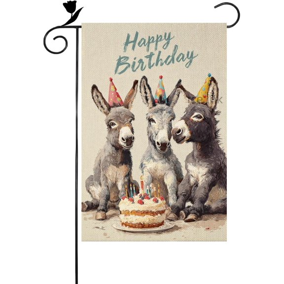 Happy Birthday Donkey Garden Flag Welcome Party Outdoor Yard Decor 12 x 18 Inch