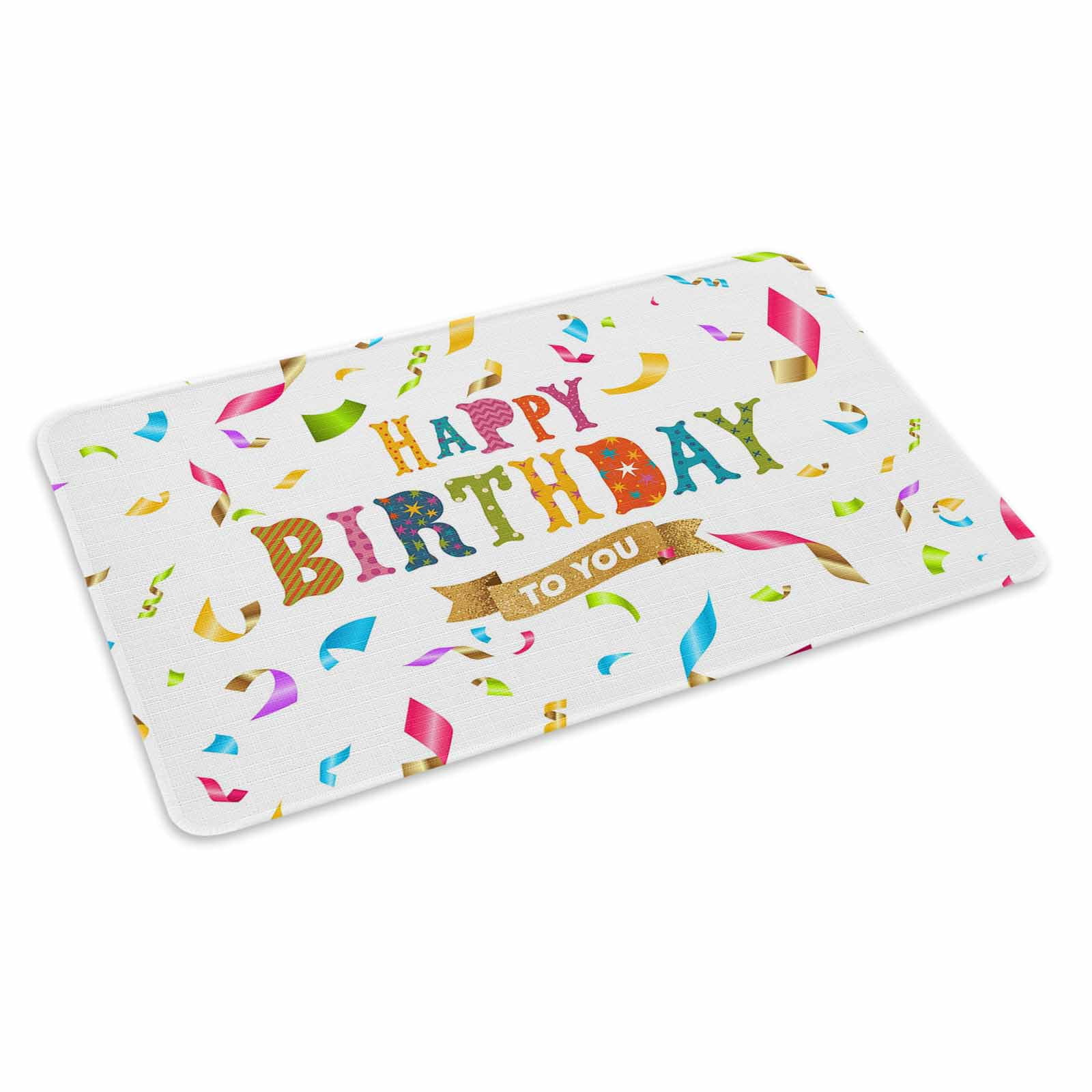Happy Birthday Doormat Outdoor Entrance 24"x36", Colorful Words Absorb Moisture Dirt Door Mats, Non-Slip Rubber Backing Floor Mats Indoor, Low-Profile Front Door Rugs