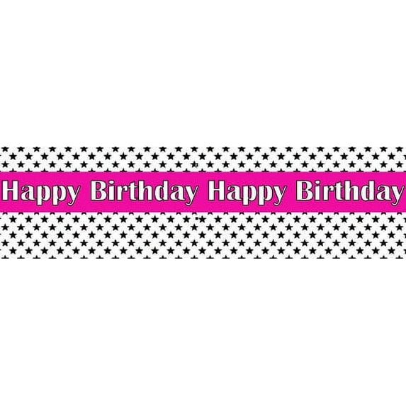 Happy Birthday Edible Black Stars Cake Border Decoration Banner - Pink