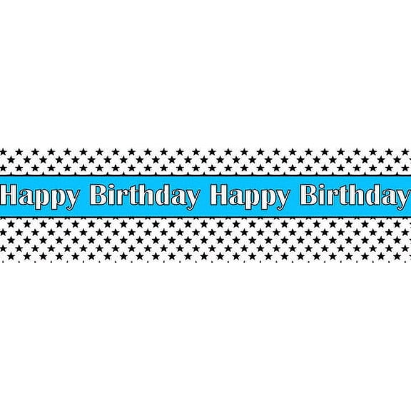 Happy Birthday Edible Black Stars Cake Border Decoration Banner - Vibrant Blue