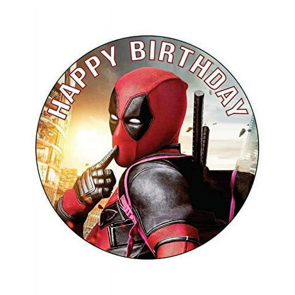 Happy Birthday Edible Cake Topper- (DEADPOOL Party Fun)-8" Round