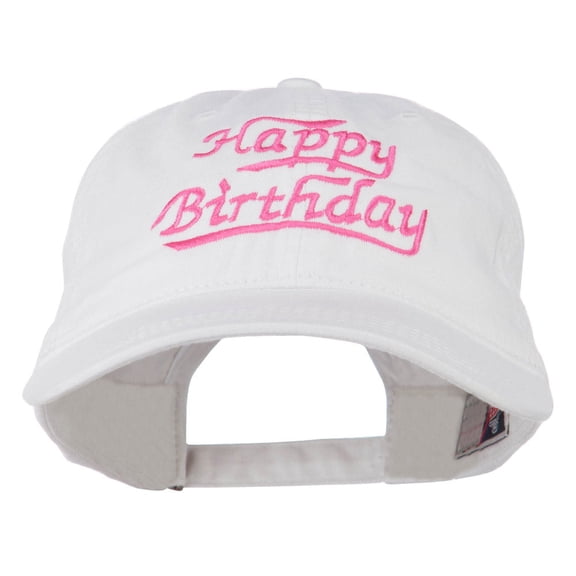 Happy Birthday Embroidered Washed Cap - White OSFM