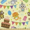 thumbnail image 1 of Ambesonne Happy Birthday Fabric by the Yard Upholstery, Cartoon Party Cats, 1 Yard, Pale Yellow Multicolor, 1 of 4