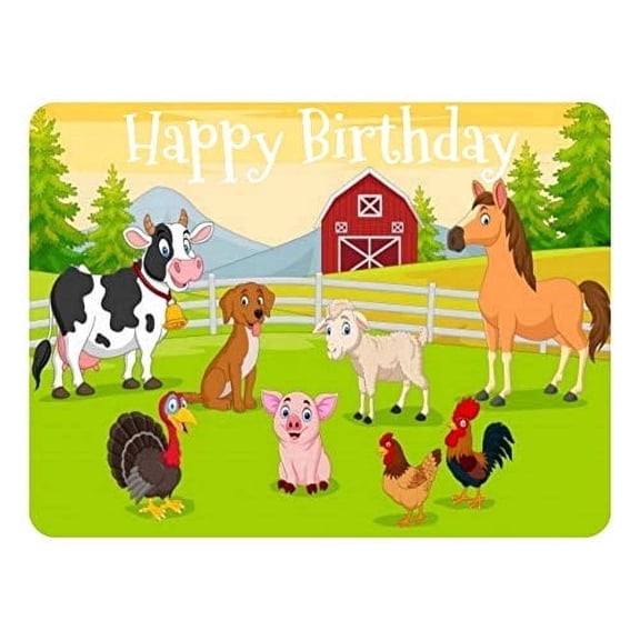 Happy Birthday Farm Animal Edible Icing Image Cake Topper, by Tnct.