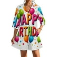 thumbnail image 1 of Happy Birthday Festive Design Womens Dress With Pockets Summer V Neck 3/4 Sleeve Dress Plus Size Loose Dress, 1 of 7