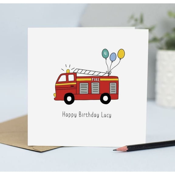 Happy Birthday Fire Truck Card Fun Kids Card with Balloons Perfect for Ages 4 and Up Blank Inside with Envelope Included