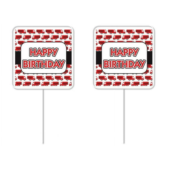 Happy Birthday Fire Truck Cupcake Picks 24 Pack