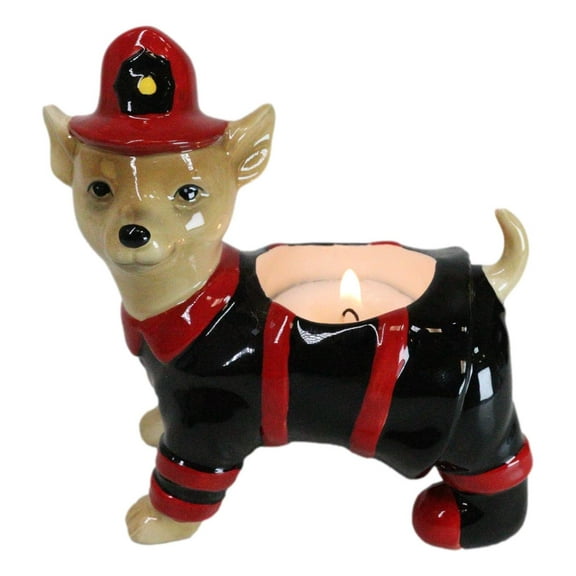 Happy Birthday Fireman Frank In Fire Gear Dog Ceramic Tea Light Candle Holder