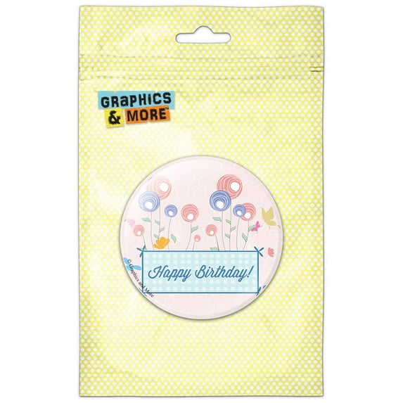 Happy Birthday Flowers Birds Butterflies Refrigerator Button Magnet