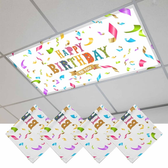 Happy Birthday Fluorescent Light Covers, Colorful Words Magnetic Light Covers for Ceiling Lights, Fluorescent Ceiling Shade Filters for Classroom Bedroom Office 4x2Ft x 4PCS