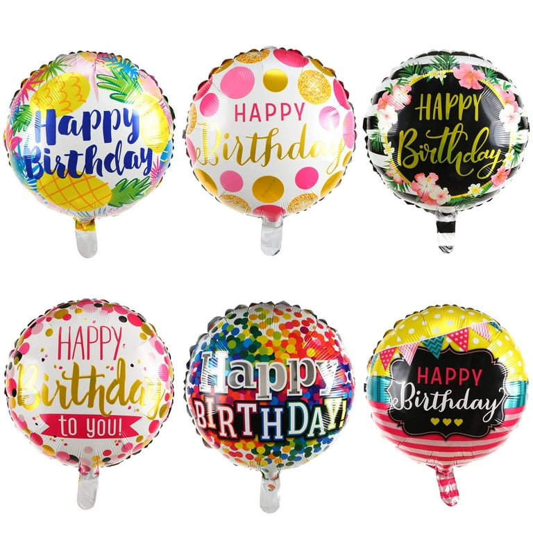 Happy Birthday Foil Balloons Round Mylar Helium Balloon Party Decorations  Supplies 18 Inch Pack of 6