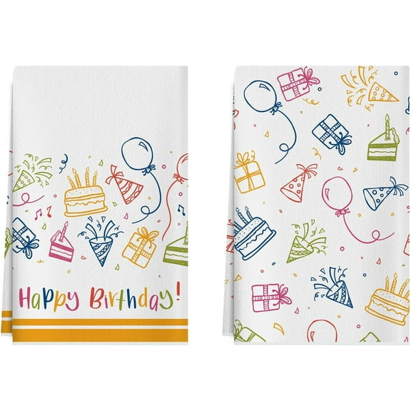 Happy Birthday Freehand Cake Confetti Gifts Balloons Kitchen Towels Dish Towels 18x26 Inch Home Decorations Hand Towels Set of 2 Drying Dishcloth